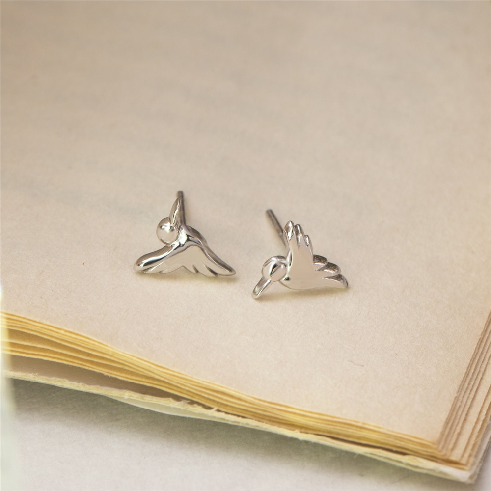 Goldstore-14K 18K Solid Gold Dainty Hummingbird Stud Earrings, Minimalist Gold Tiny Hummingbird Studs, Kids Earrings Posts Gift For Her Gift For Mom