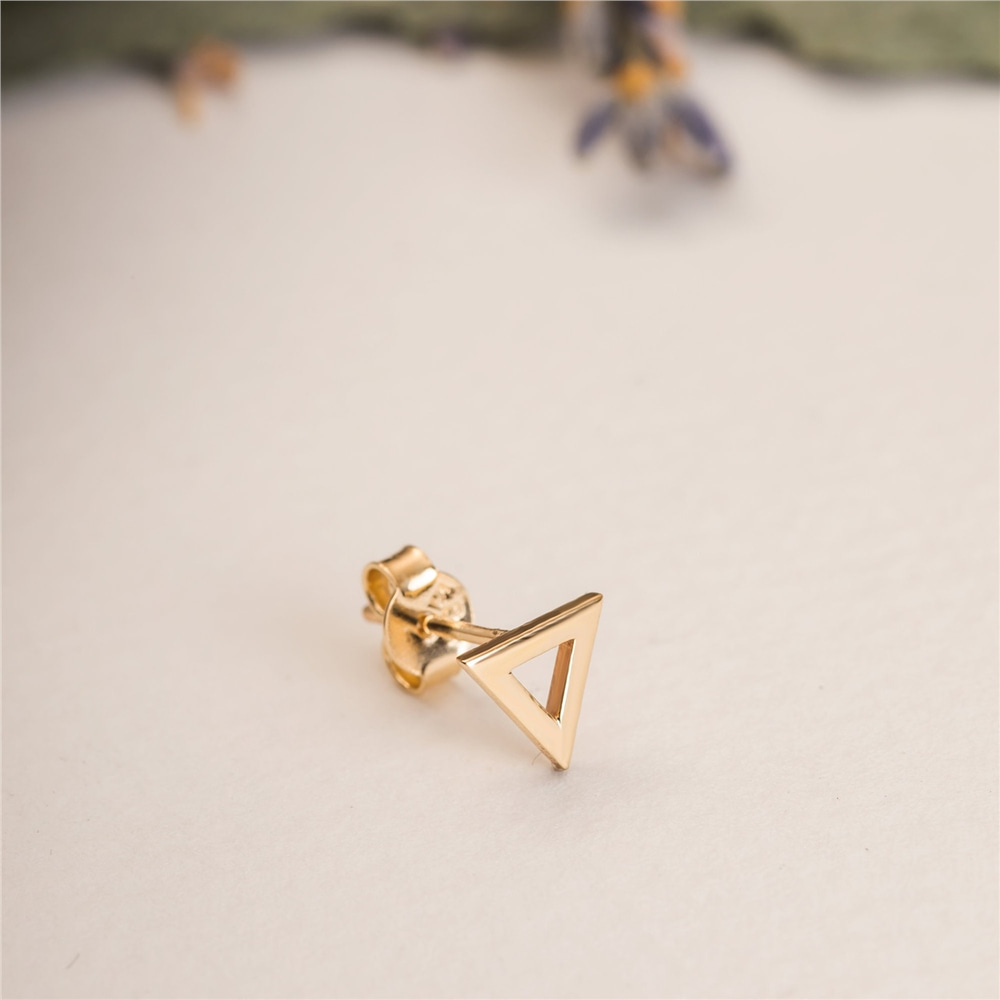 Goldstore-14K 18K Solid Gold Dainty Open Triangle Stud Earrings, Minimalist Gold Tiny Triangle Stud Earrings, Geometric Mini Earrings Posts Gift Her