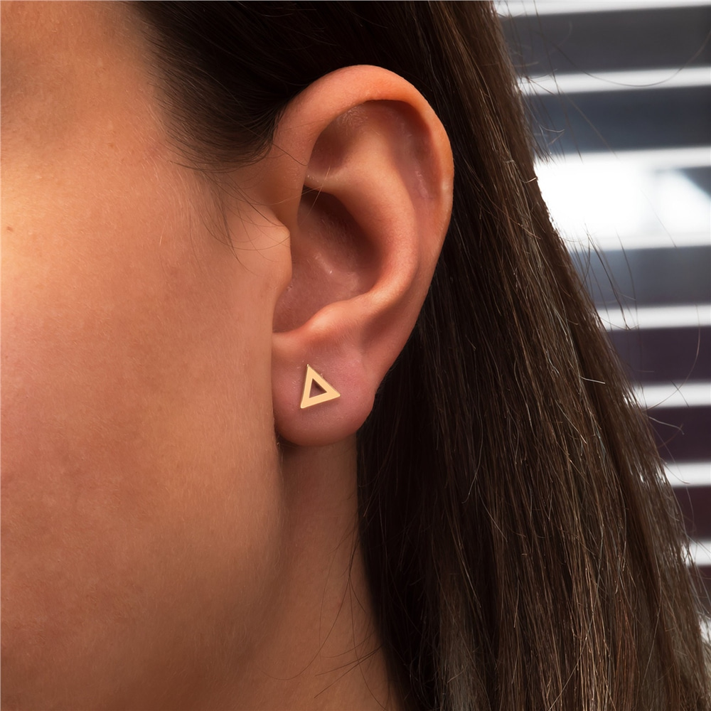 Goldstore-14K 18K Solid Gold Dainty Open Triangle Stud Earrings, Minimalist Gold Tiny Triangle Stud Earrings, Geometric Mini Earrings Posts Gift Her