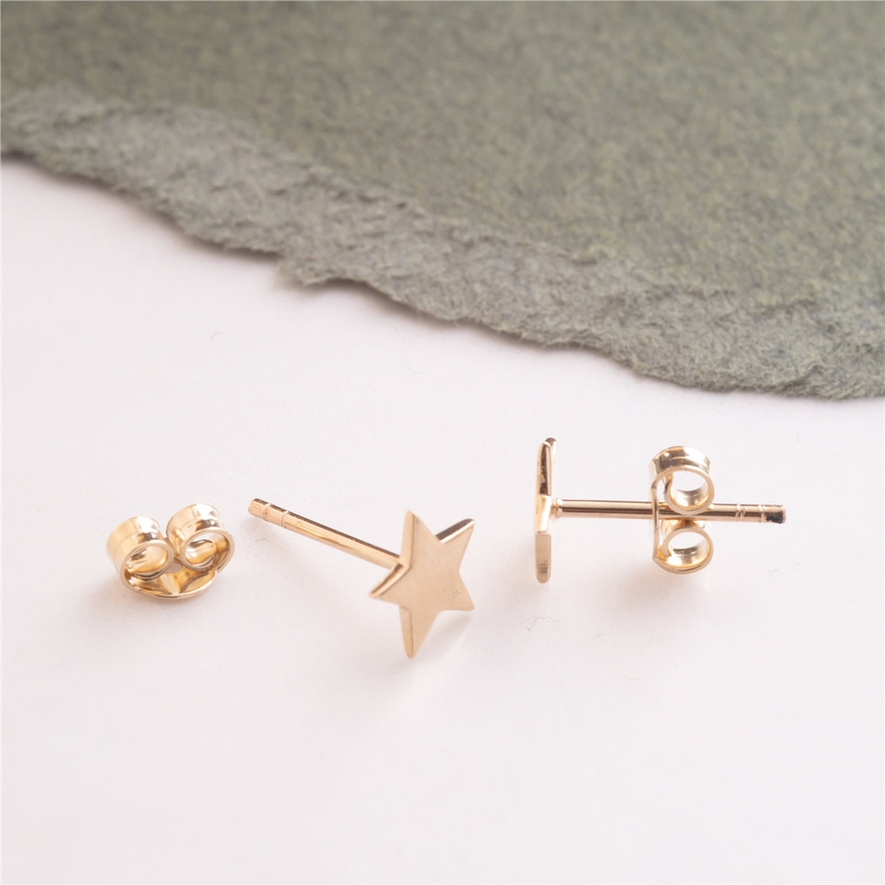 Goldstore-14K 18K Solid Gold Dainty Star Stud Earrings, Minimalist Gold Tiny 7mm Star Simple Stud Earring, Celestial Mini Earring Post For Him For Her