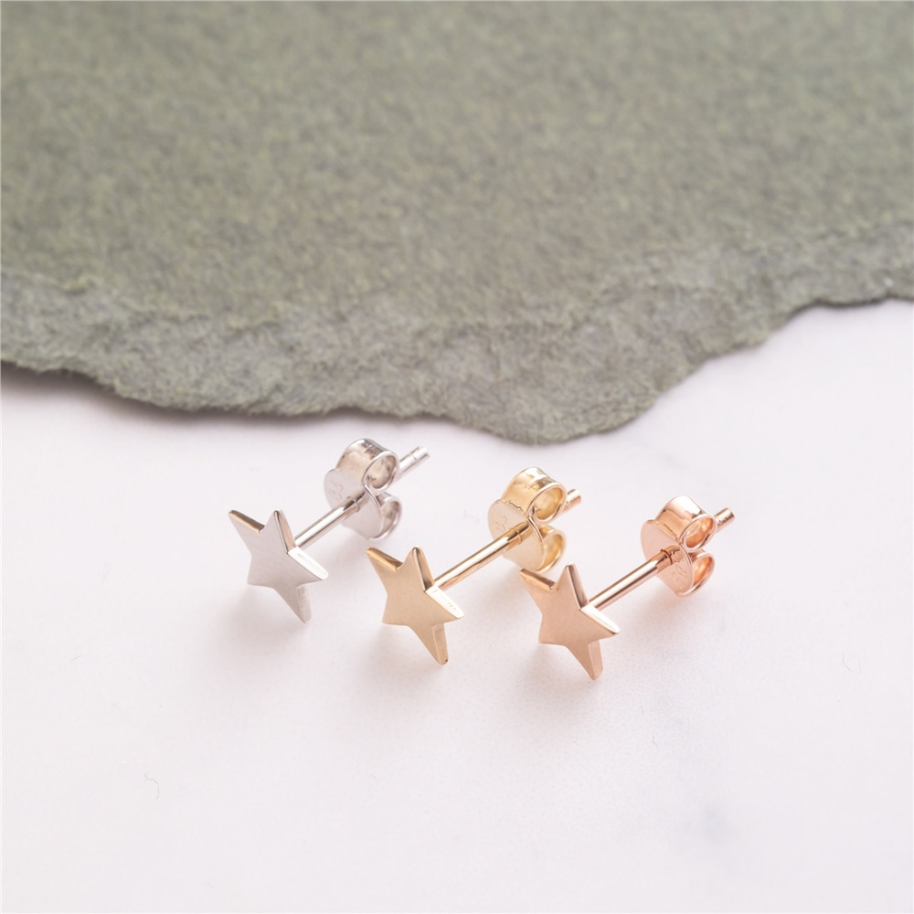 Goldstore-14K 18K Solid Gold Dainty Star Stud Earrings, Minimalist Gold Tiny 7mm Star Simple Stud Earring, Celestial Mini Earring Post For Him For Her