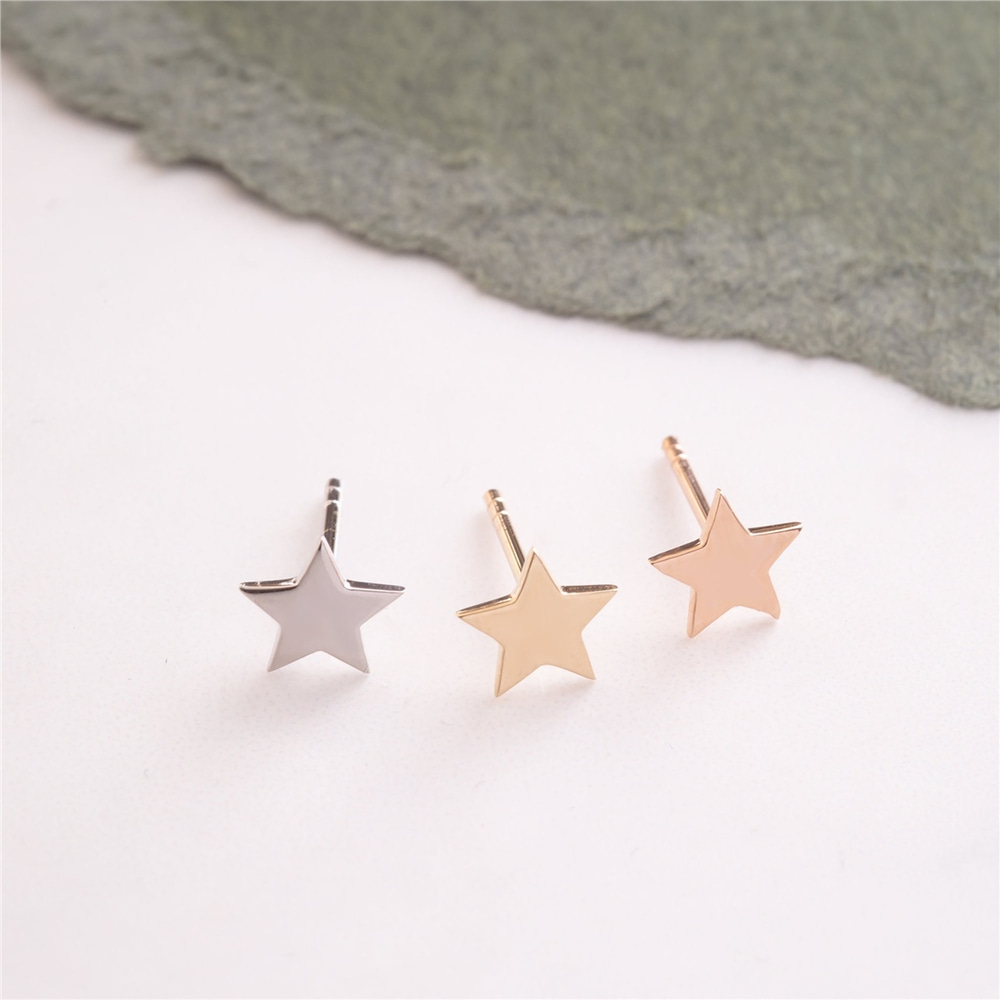 Goldstore-14K 18K Solid Gold Dainty Star Stud Earrings, Minimalist Gold Tiny 7mm Star Simple Stud Earring, Celestial Mini Earring Post For Him For Her