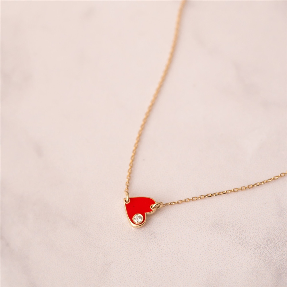 Goldstore-14k 18k Solid Gold Diamond Enamel Heart Anklet, Red Enamel Diamond Heart Anklet, 0.02ct Genuine Diamond Enamel Gold Heart Mini Anklet