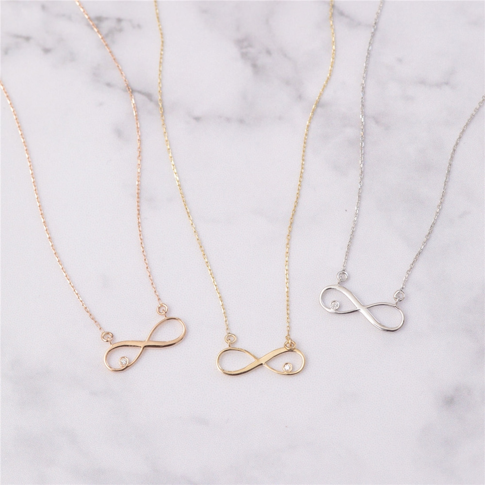Goldstore-14K 18K Solid Gold Diamond Infinity Necklace, Forever Infinity Charm Necklace, Dainty Infinity Choker Necklace Gift For Mom, Gift for Her