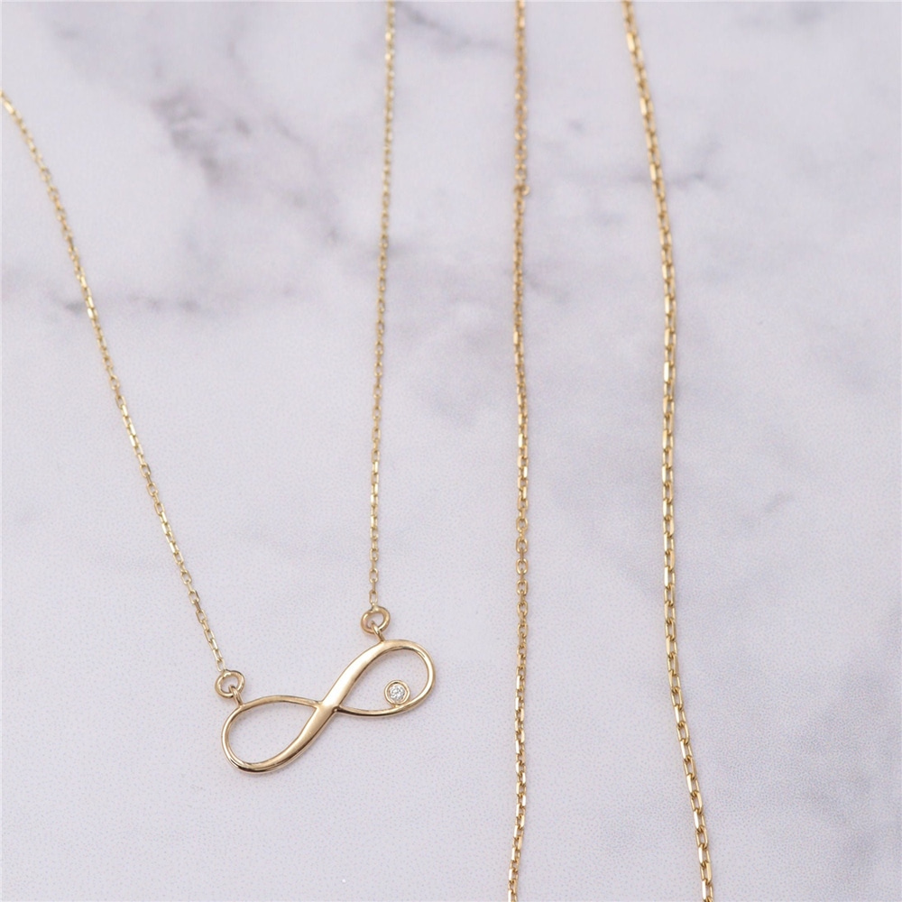 Goldstore-14K 18K Solid Gold Diamond Infinity Necklace, Forever Infinity Charm Necklace, Dainty Infinity Choker Necklace Gift For Mom, Gift for Her
