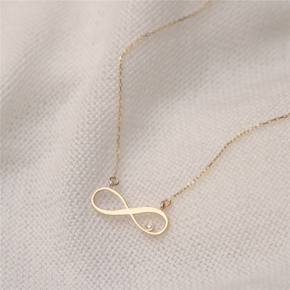 Goldstore-14K 18K Solid Gold Diamond Infinity Necklace, Forever Infinity Charm Necklace, Dainty Infinity Choker Necklace Gift For Mom, Gift for Her