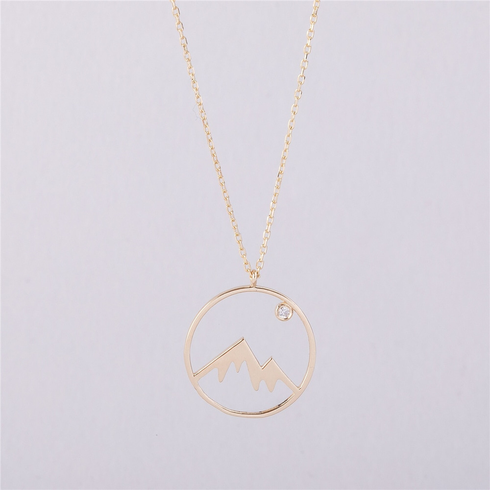 Goldstore-14k 18k Solid Gold Diamond Mountain Necklace, Delicate Mountain View Necklace, Nature Lover Necklace, Winter Jewelry, Gift For Her