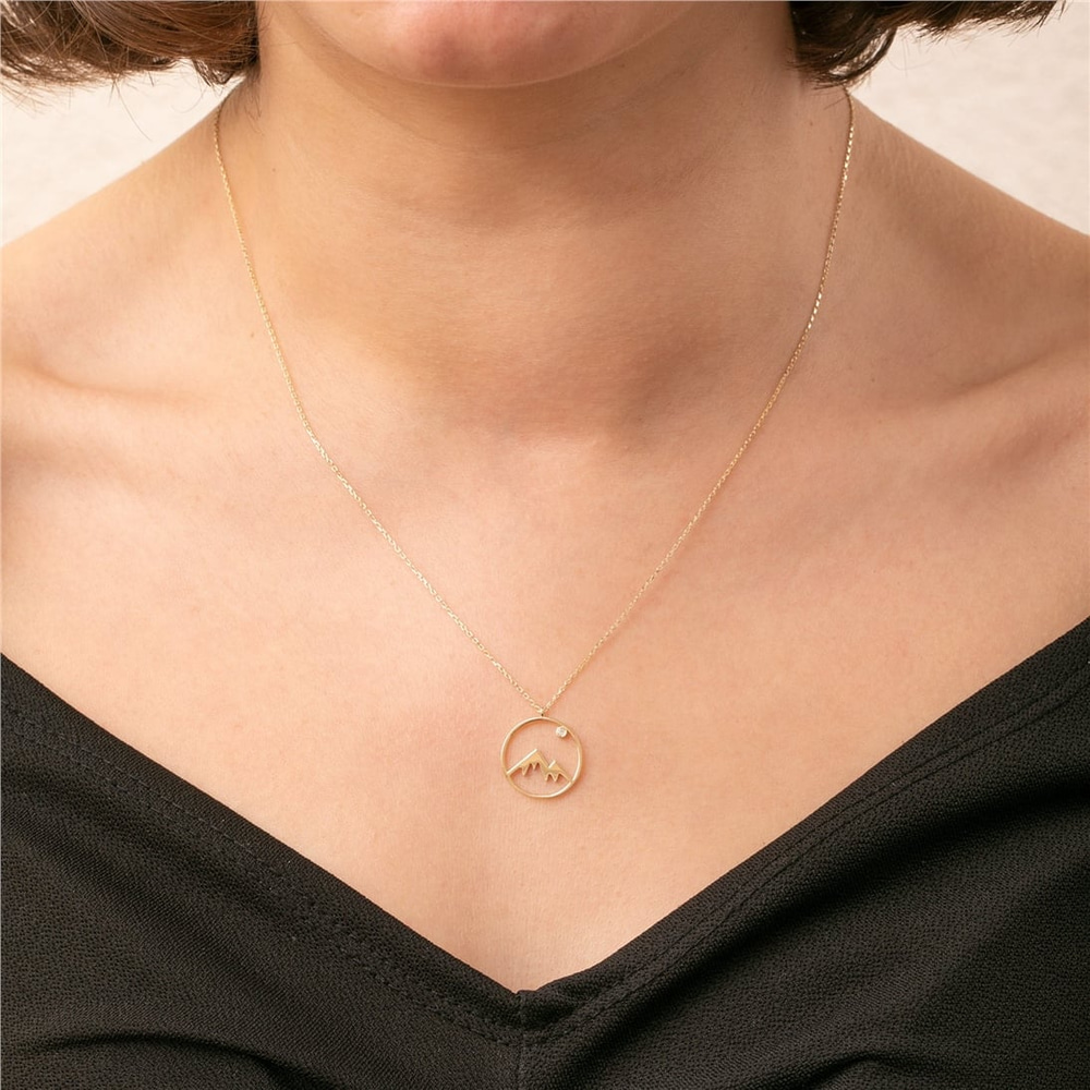 Goldstore-14k 18k Solid Gold Diamond Mountain Necklace, Delicate Mountain View Necklace, Nature Lover Necklace, Winter Jewelry, Gift For Her
