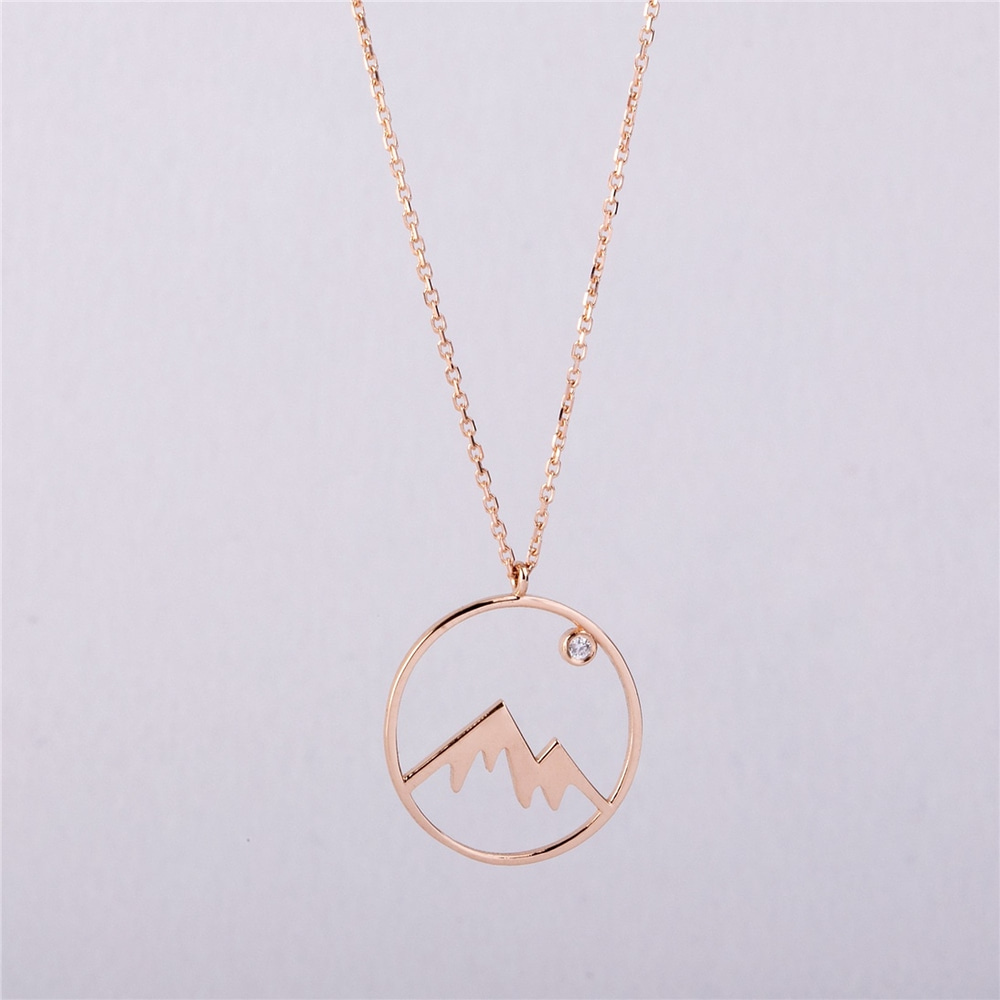 Goldstore-14k 18k Solid Gold Diamond Mountain Necklace, Delicate Mountain View Necklace, Nature Lover Necklace, Winter Jewelry, Gift For Her