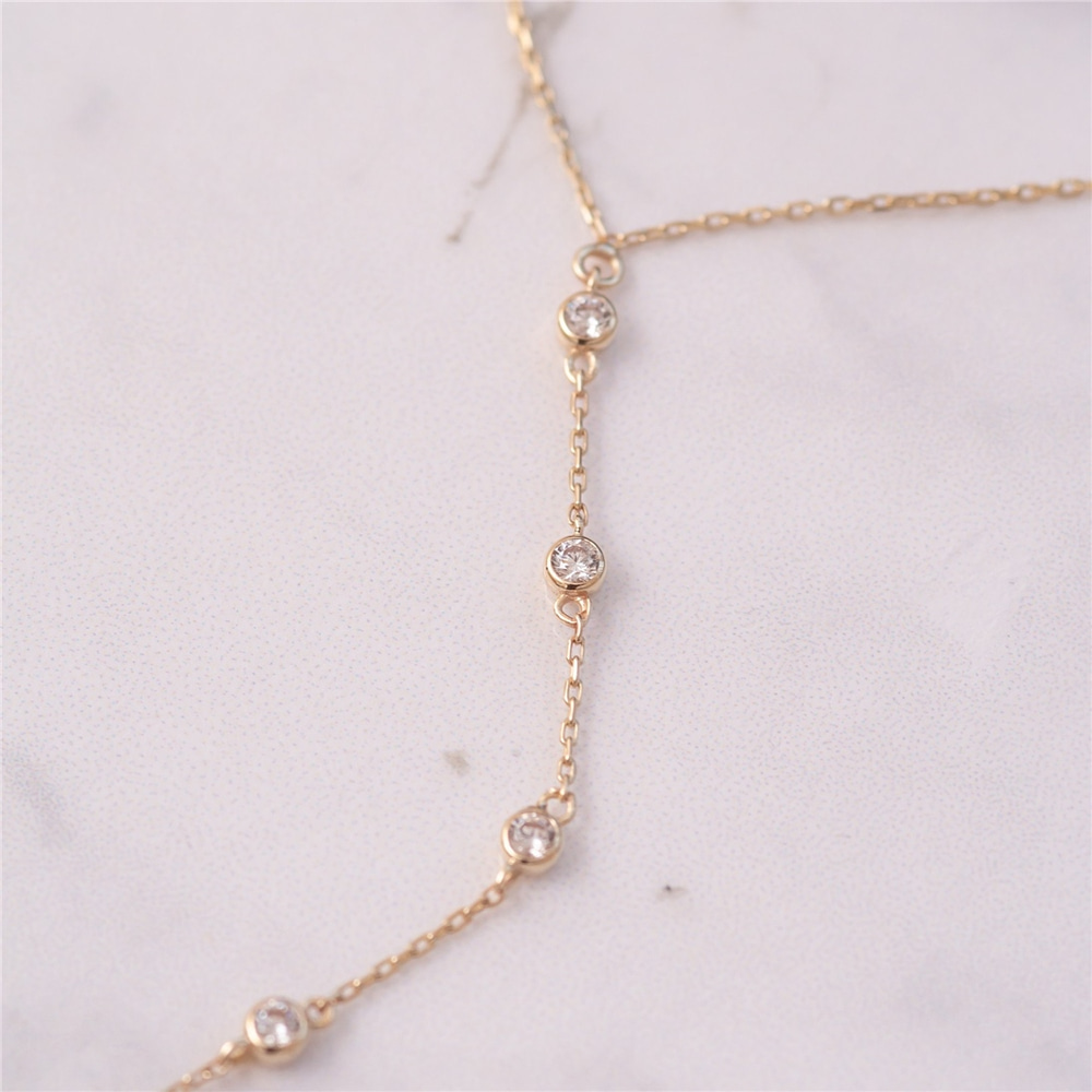 Goldstore-14K 18K Solid Gold Diamond or Cubic Zirconia Slave Bracelet, Solid Gold Chain Gold Ring Bracelet, Hand Ring Gold Handlet Bracelet