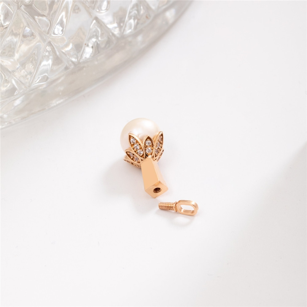 Goldstore-14k 18k Solid Gold Diamond Pearl Cremation Urn Necklace, Elegant Genuine Diamond & Pearl Urn Pendant, Keepsake Memorial Ash Holder Necklace