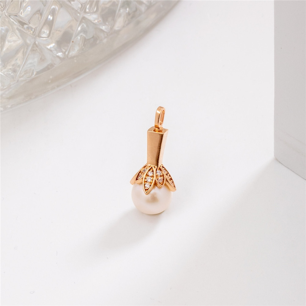 Goldstore-14k 18k Solid Gold Diamond Pearl Cremation Urn Necklace, Elegant Genuine Diamond & Pearl Urn Pendant, Keepsake Memorial Ash Holder Necklace