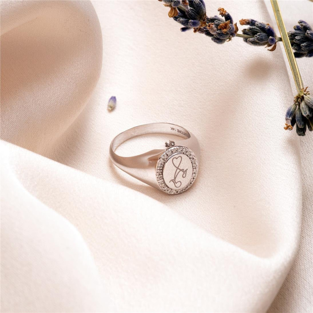 Goldstore-14K 18K Solid Gold Diamond Signet Cremation Urn Ring, Diamond or Cz Signet Memorial Gold Ring, Custom Engraved Memorial Urn Ring for Ashes