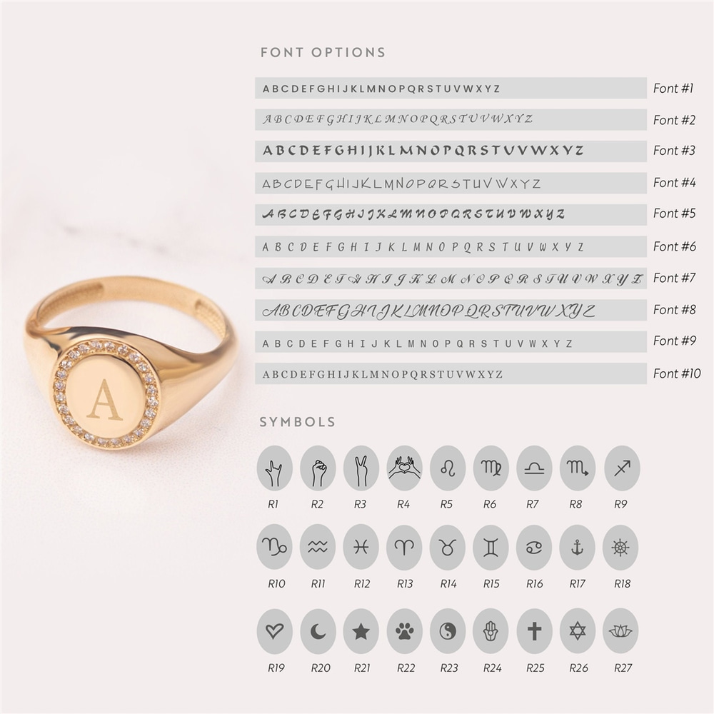 Goldstore-14K 18K Solid Gold Diamond Signet Ring, Diamond or Cz Circle Signet Gold Ring, Custom Engraved Gold Seal Ring, Sparkle Signet Ring Gift For