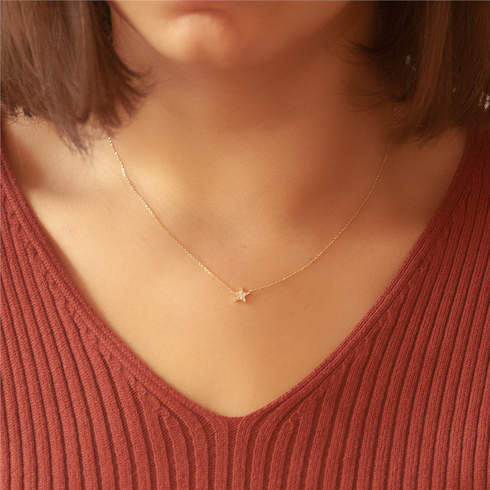 Goldstore-14k 18k Solid Gold Diamond Star Necklace, Gold Star Necklace, Genuine Diamond Necklace, Tiny Star Diamond Choker Necklace is gift for her