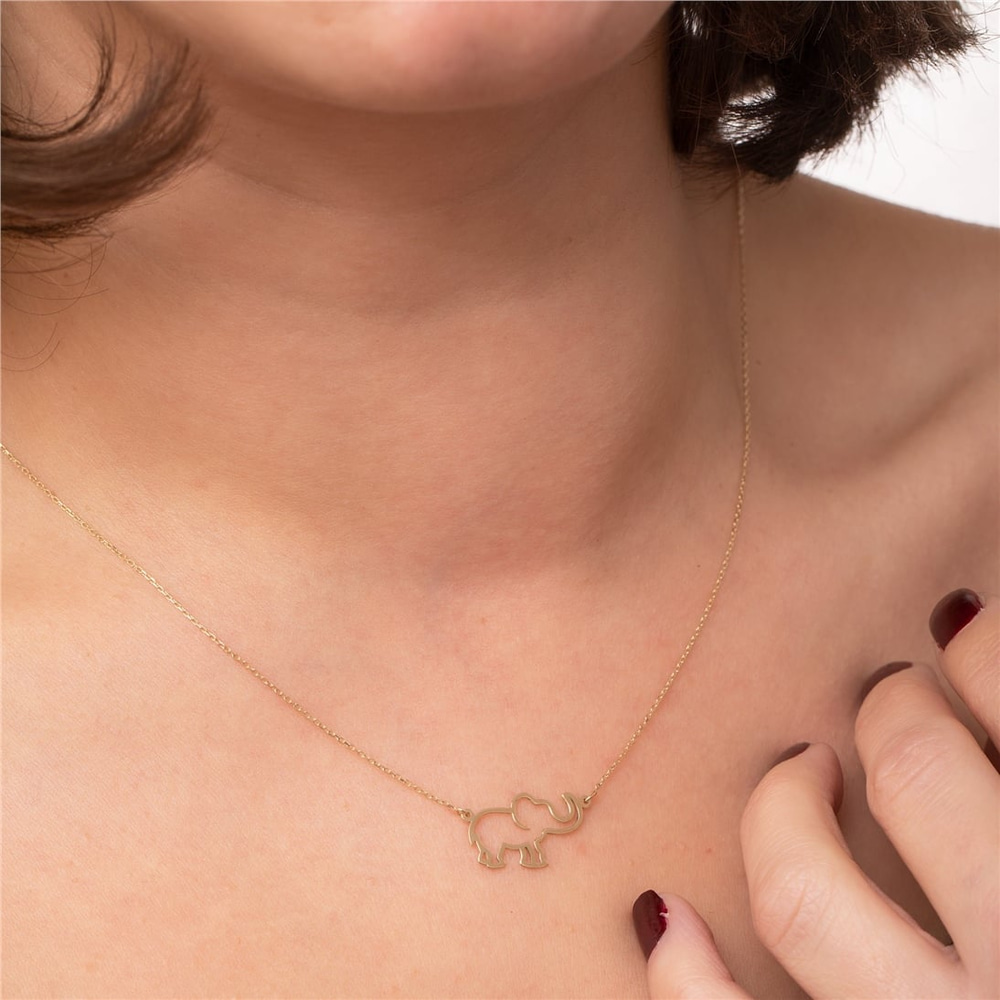 Goldstore-14k 18k Solid Gold Elephant Necklace, Gold Tiny Elephant Choker Necklace, Dainty Fancy Elephant Necklace, Good Luck Charm, Cut Out Charm