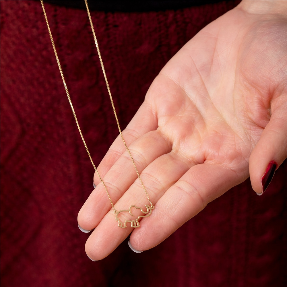 Goldstore-14k 18k Solid Gold Elephant Necklace, Gold Tiny Elephant Choker Necklace, Dainty Fancy Elephant Necklace, Good Luck Charm, Cut Out Charm