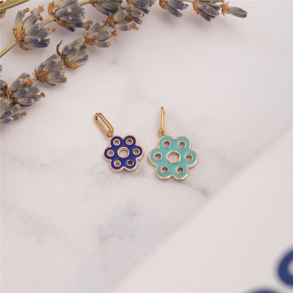 Goldstore-14K 18K Solid Gold Enamel Flower Pendant, Daffodil Sunflower Enamel Pendant Necklace, 2 Sided Enamel Flower Choker Necklace Gift For Her