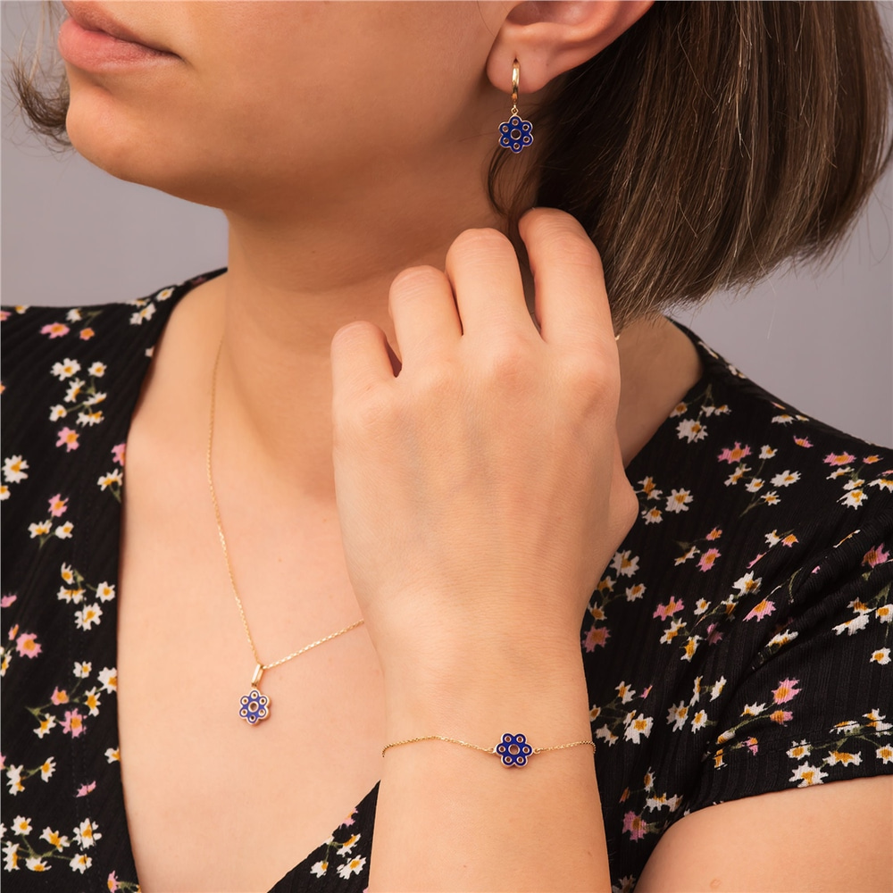 Goldstore-14K 18K Solid Gold Enamel Flower Pendant, Daffodil Sunflower Enamel Pendant Necklace, 2 Sided Enamel Flower Choker Necklace Gift For Her