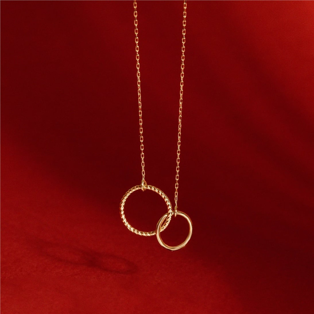 Goldstore-14K 18K Solid Gold Eternity Circle Necklace, Dainty Double Open Circle Necklace, Two Interlocking Entwined  Rings Infinity Layering Necklace