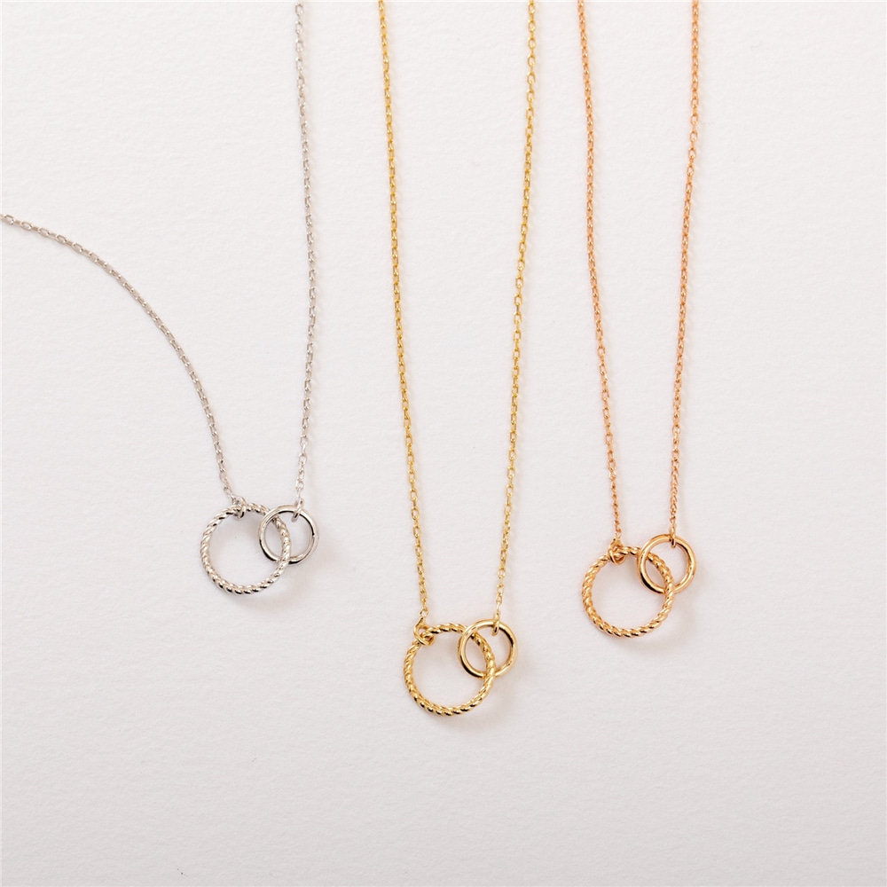 Goldstore-14K 18K Solid Gold Eternity Circle Necklace, Dainty Double Open Circle Necklace, Two Interlocking Entwined  Rings Infinity Layering Necklace