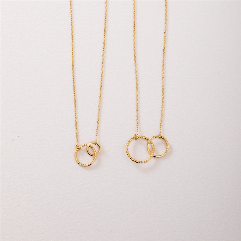 Goldstore-14K 18K Solid Gold Eternity Circle Necklace, Dainty Double Open Circle Necklace, Two Interlocking Entwined  Rings Infinity Layering Necklace