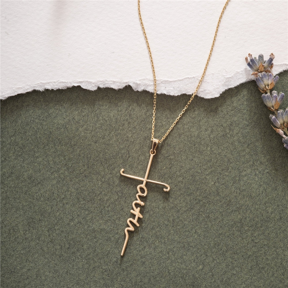 Goldstore-14k 18K Solid Gold Faith Cross Necklace, Faith Dainty Cross Pendant, Faith Pendant, Holy Pendant Necklaces, Baptism Gifts, Christian Jewelry