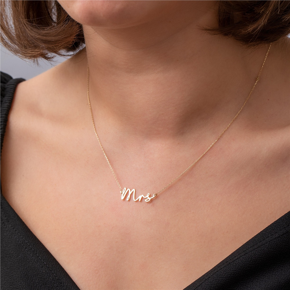 Goldstore-14k 18k Solid Gold Future Mrs Necklace, Just Married Minimalist Choker Necklace, Dainty Mrs Name Necklace Gift for Her, Bridal Shower Gift