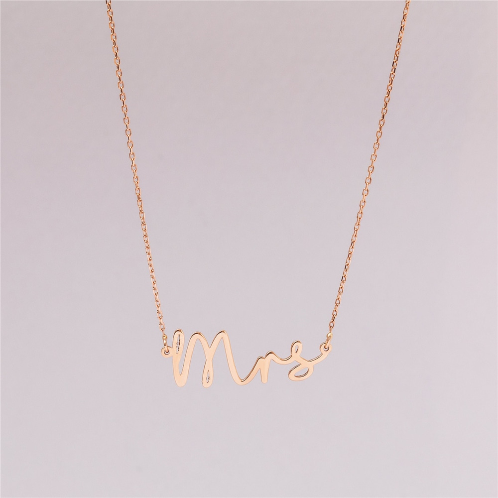 Goldstore-14k 18k Solid Gold Future Mrs Necklace, Just Married Minimalist Choker Necklace, Dainty Mrs Name Necklace Gift for Her, Bridal Shower Gift