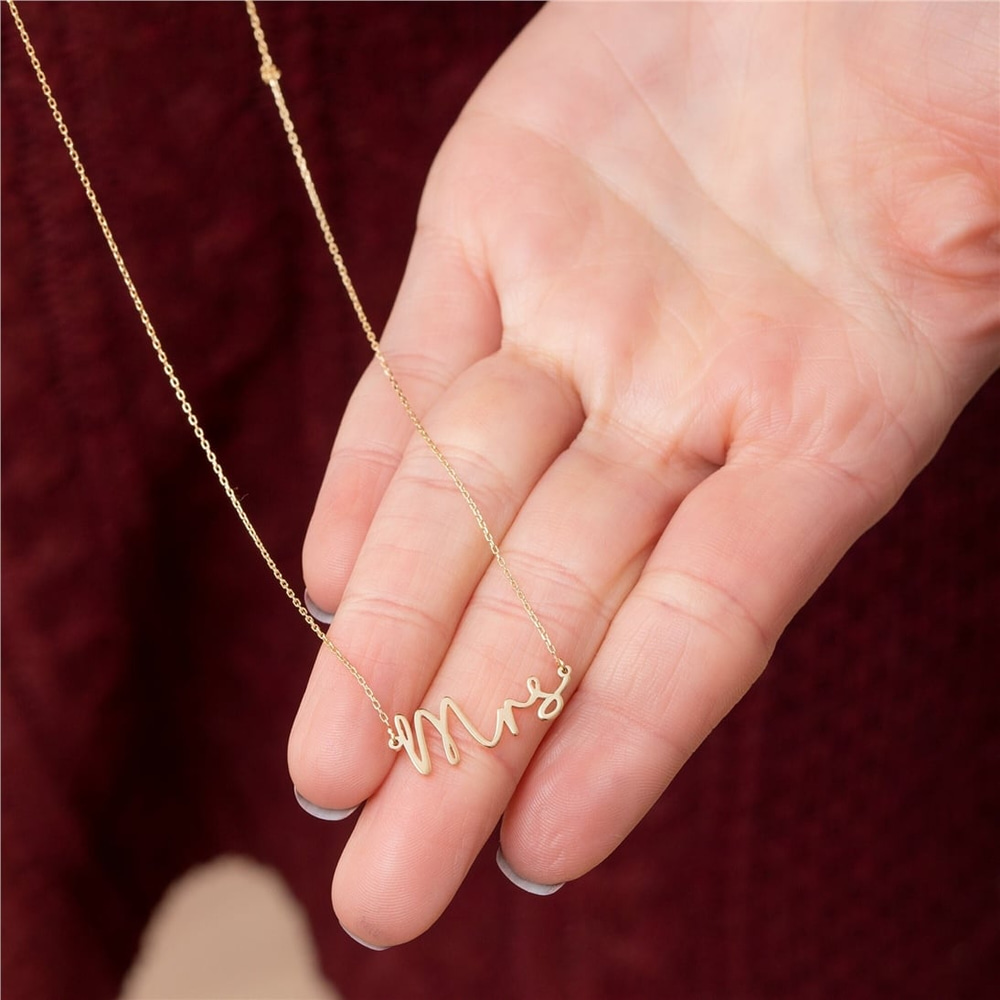 Goldstore-14k 18k Solid Gold Future Mrs Necklace, Just Married Minimalist Choker Necklace, Dainty Mrs Name Necklace Gift for Her, Bridal Shower Gift