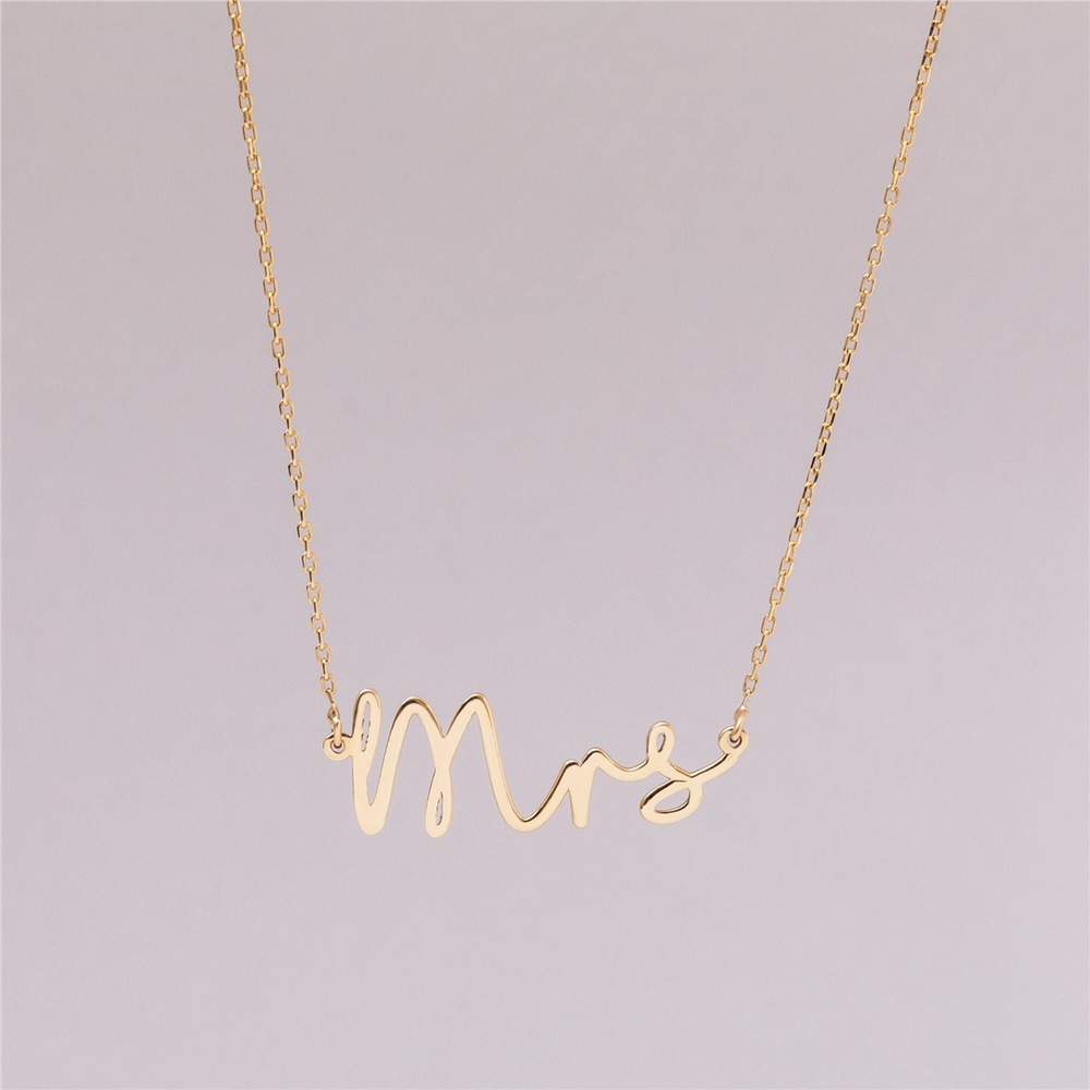 Goldstore-14k 18k Solid Gold Future Mrs Necklace, Just Married Minimalist Choker Necklace, Dainty Mrs Name Necklace Gift for Her, Bridal Shower Gift