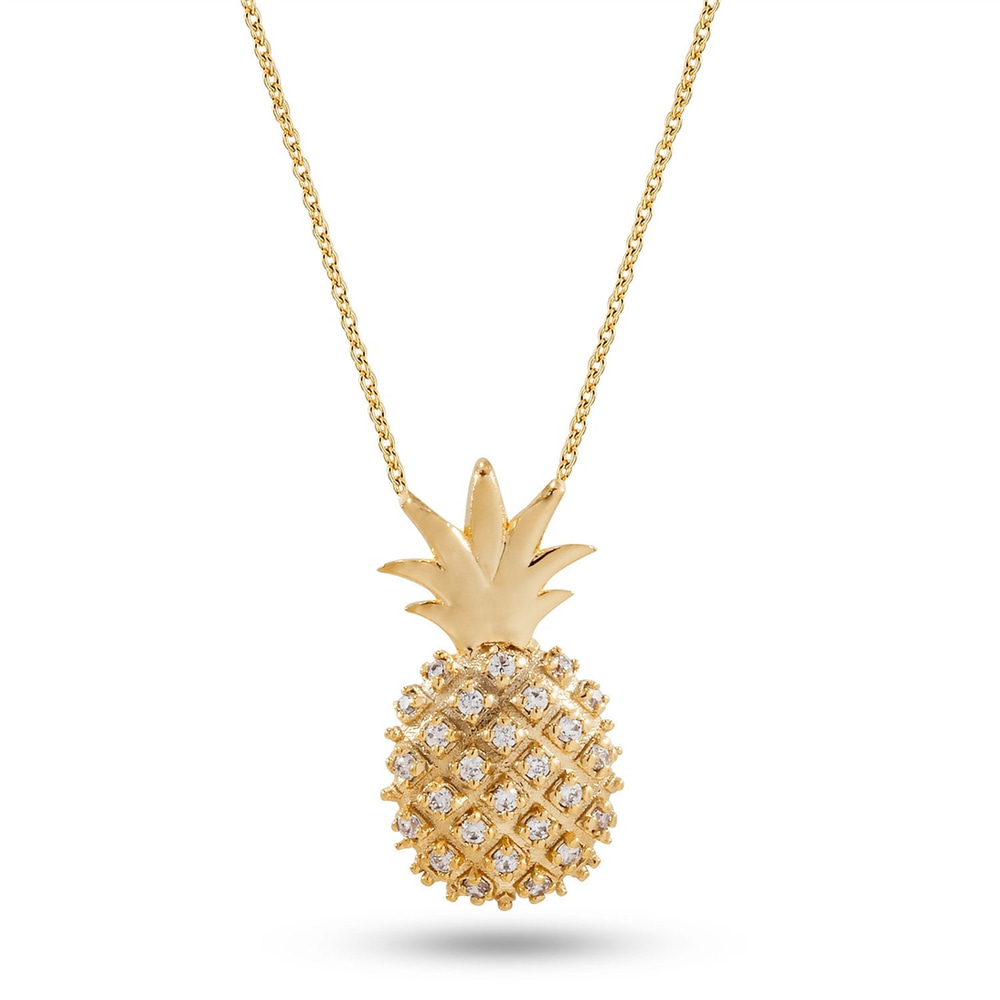 Goldstore-14k 18k Solid Gold Genuine Diamond or Cz Pineapple Necklace, Dainty Tropical Fruit Pineapple Necklace is a Great Gift For Her, Birthday gift