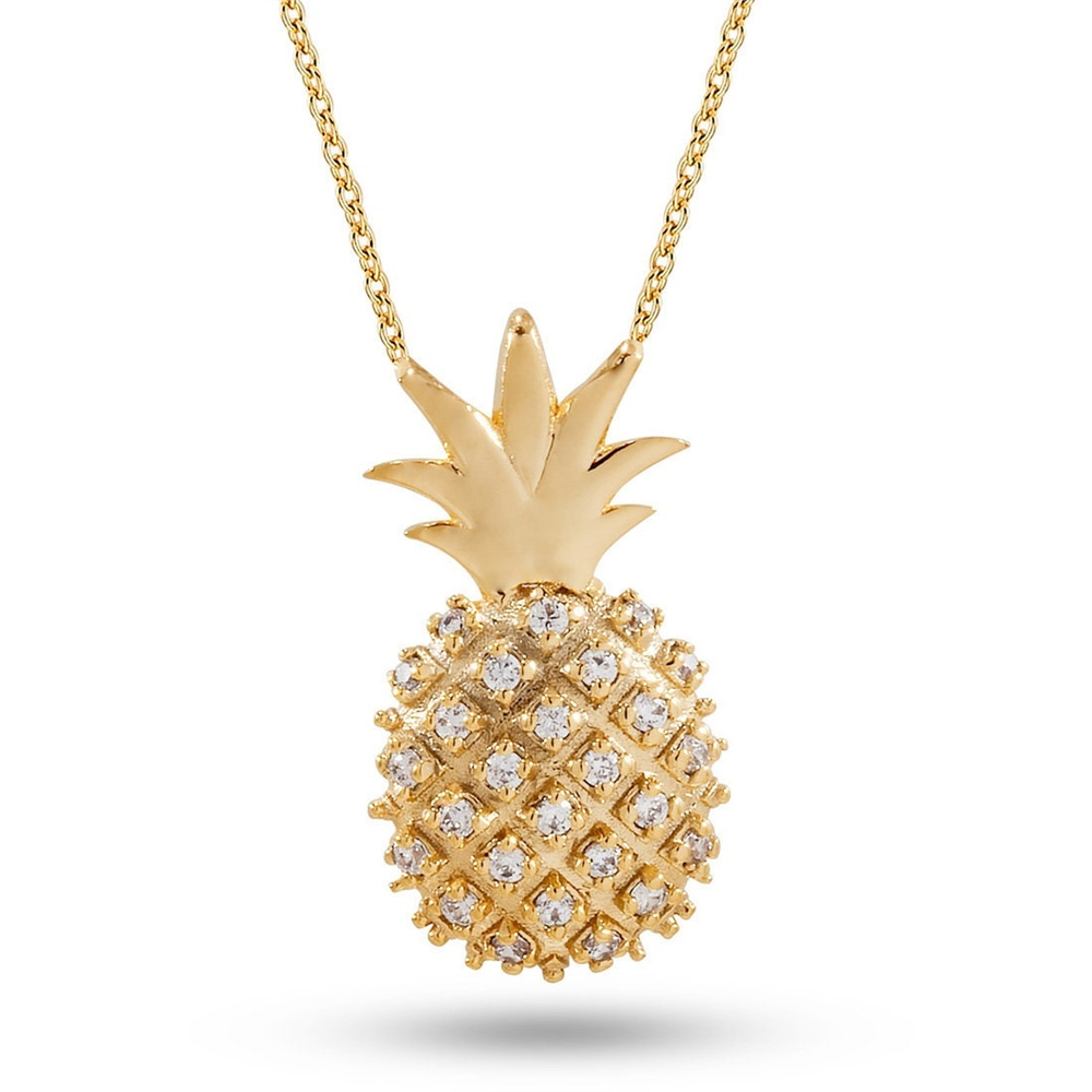 Goldstore-14k 18k Solid Gold Genuine Diamond or Cz Pineapple Necklace, Dainty Tropical Fruit Pineapple Necklace is a Great Gift For Her, Birthday gift