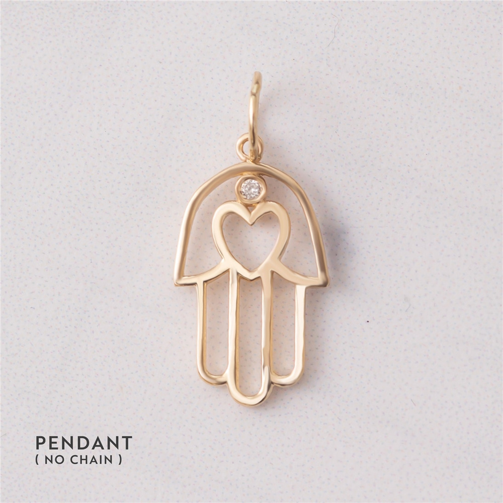 Goldstore-14k 18k Solid Gold Hamsa Palm Diamond Necklace, Diamond Fatima Hand Pendant Necklace, Dainty Hamsa Necklace, Hamsa Palm Necklace is Gift Her