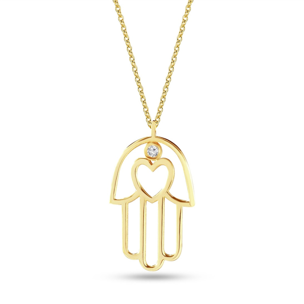Goldstore-14k 18k Solid Gold Hamsa Palm Diamond Necklace, Diamond Fatima Hand Pendant Necklace, Dainty Hamsa Necklace, Hamsa Palm Necklace is Gift Her