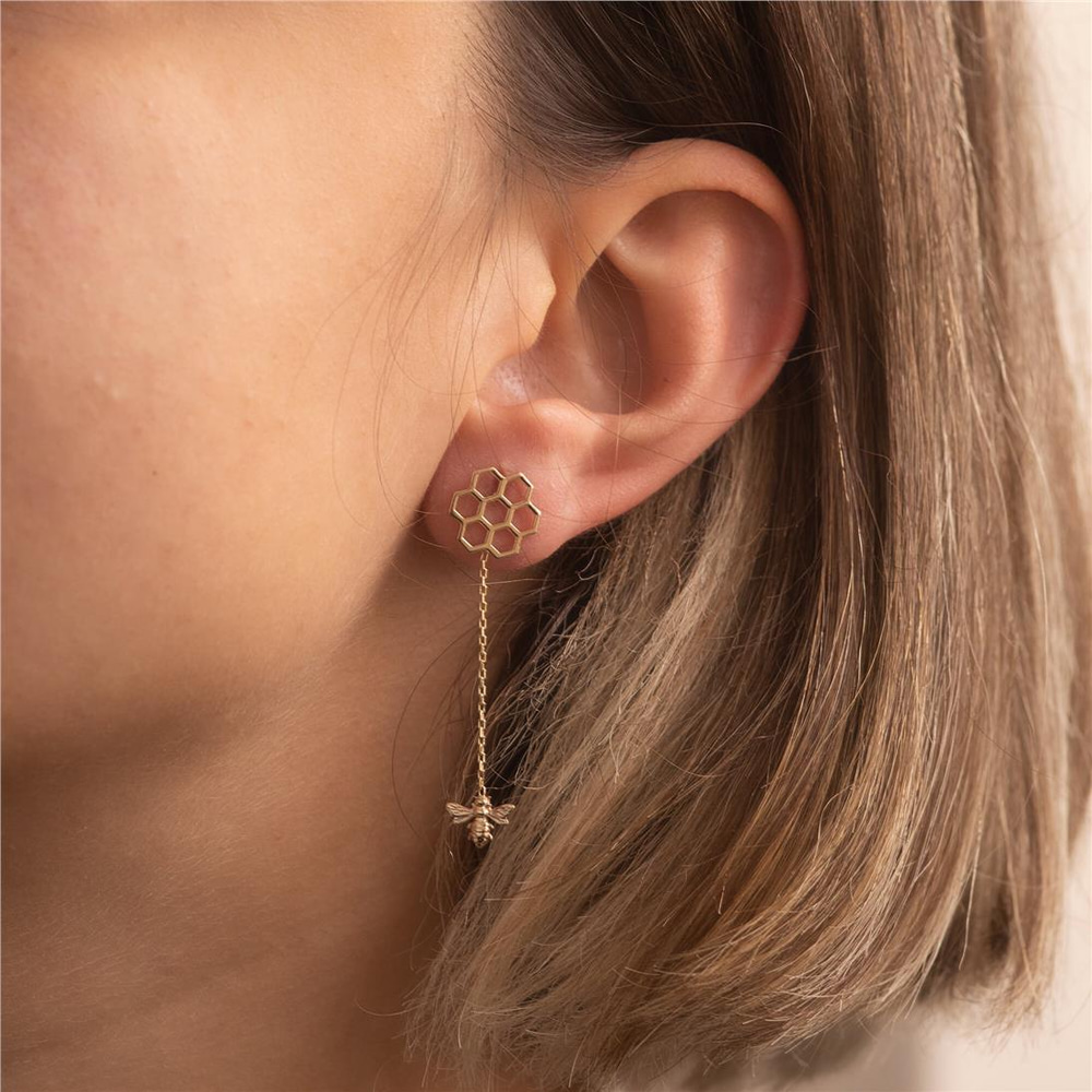 Goldstore-Honeycomb and Bee Earrings