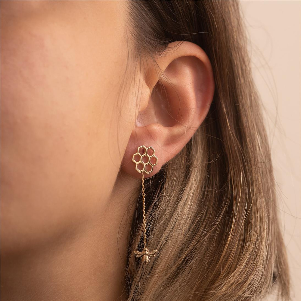Goldstore-Honeycomb and Bee Earrings