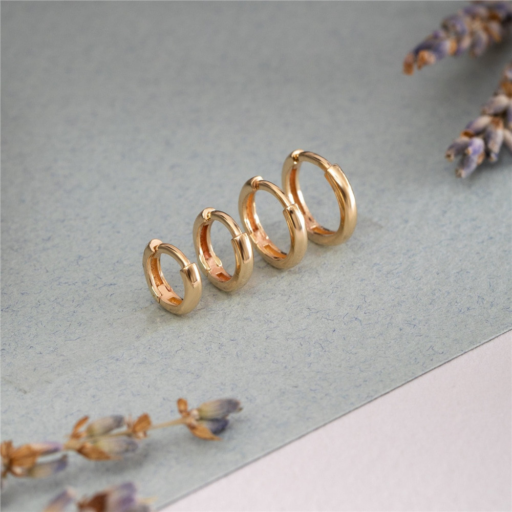 Goldstore-14K 18K Solid Gold Hoop Earrings, Small Mini Hoop Earrings, Dainty Plain Gold Hoop Earrings, Simple Round Hoop Earrings Gift for Her For Him