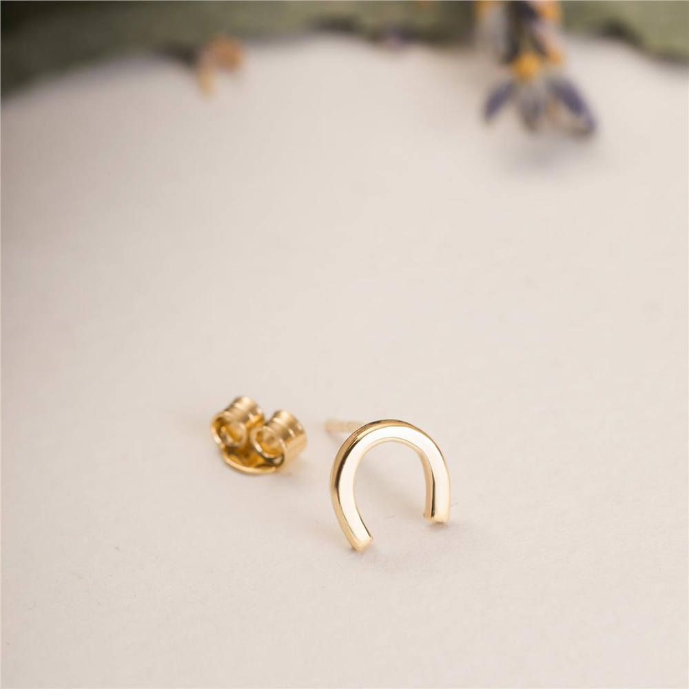 Goldstore-14K 18K Solid Gold Horseshoe Tiny Stud Earrings, Minimalist Horseshoe Tiny Stud Gold Earring, Horseshoe Posts Earrings Mother's Day Gift