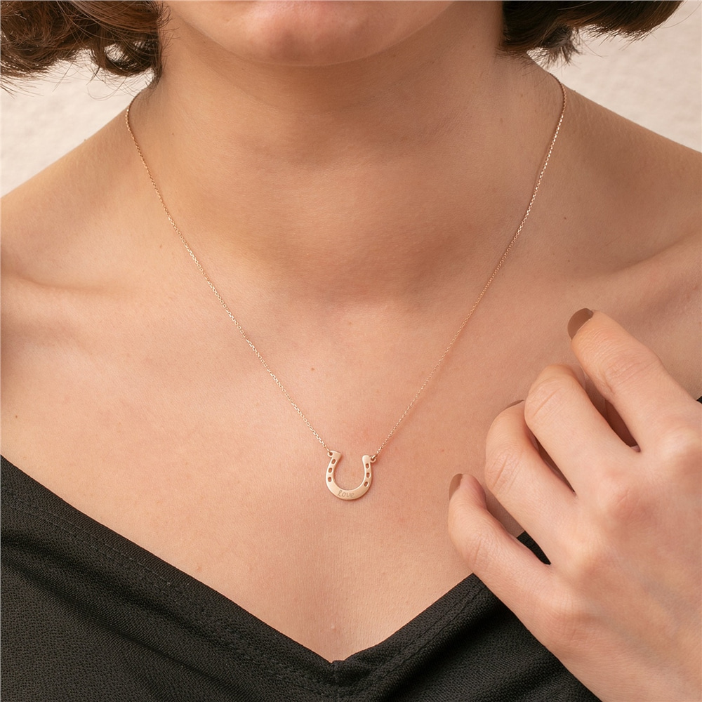 Goldstore-14k 18K Solid Gold Horseshoe Necklace, Real Gold Horseshoe Pendant, Protection & Luck Jewelry, Handmade Minimalist Horseshoe Pendant