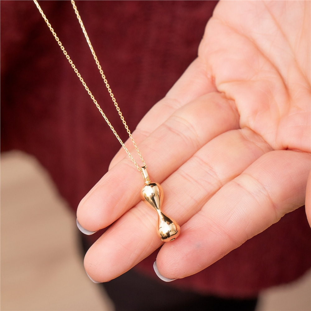 Goldstore-14K 18K Solid Gold Hourglass Cremation Urn Necklace, Double Compartment Hourglass Urn Pendant, Keepsake Memorial Funeral Necklace For Ashes
