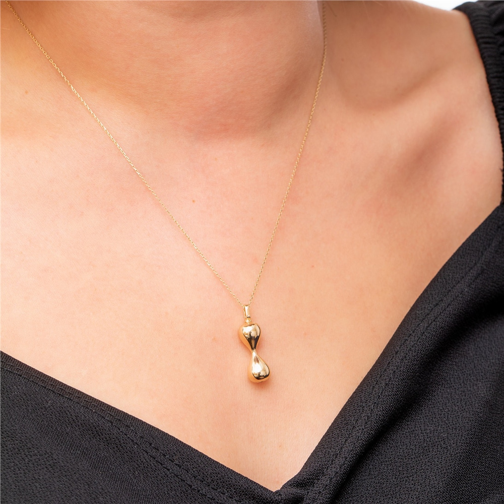 Goldstore-14K 18K Solid Gold Hourglass Cremation Urn Necklace, Double Compartment Hourglass Urn Pendant, Keepsake Memorial Funeral Necklace For Ashes