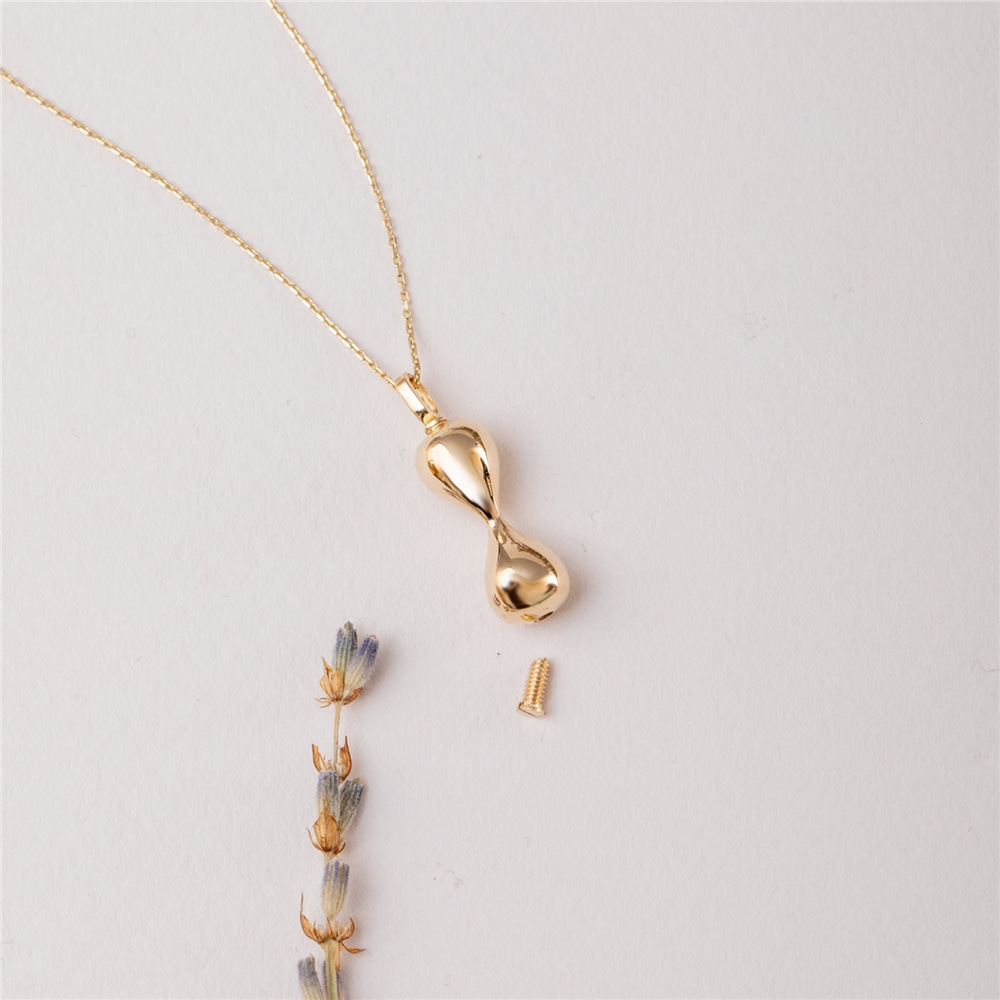 Goldstore-14K 18K Solid Gold Hourglass Cremation Urn Necklace, Double Compartment Hourglass Urn Pendant, Keepsake Memorial Funeral Necklace For Ashes