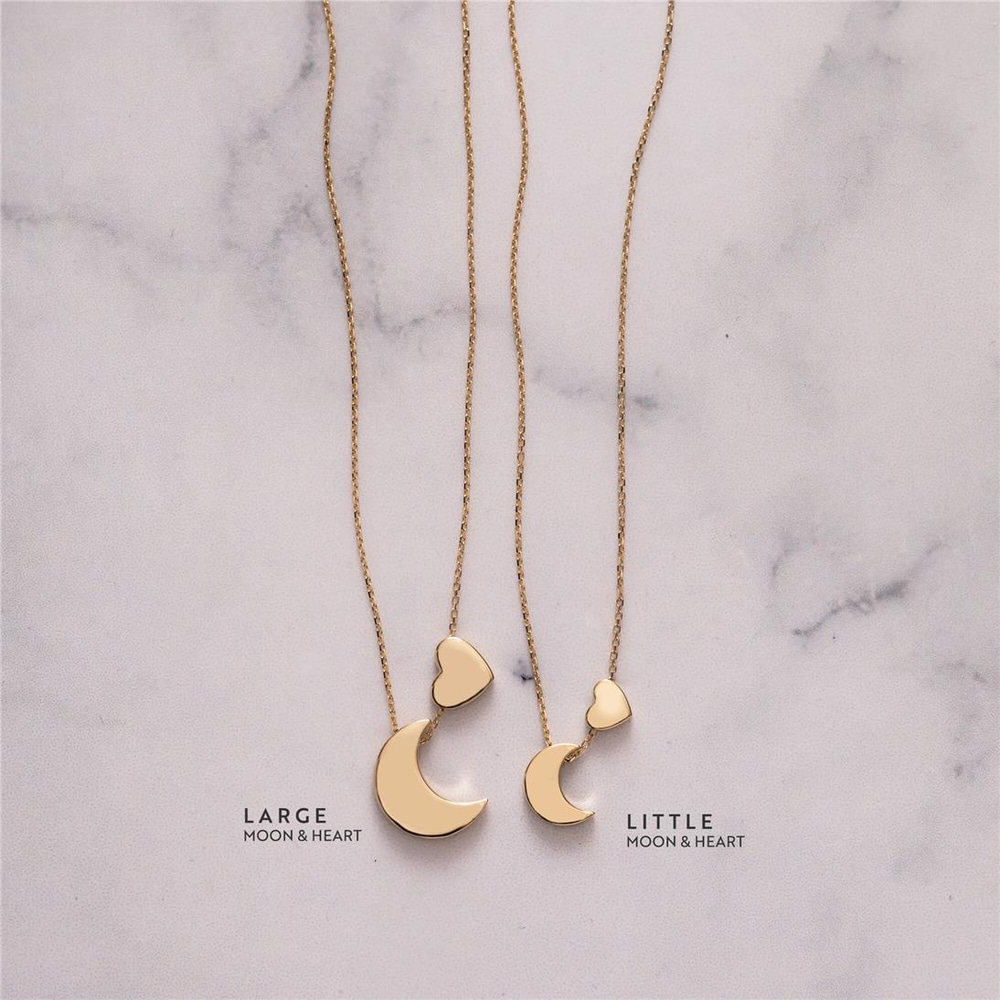 Goldstore-Moon & Heart Charm Necklace
