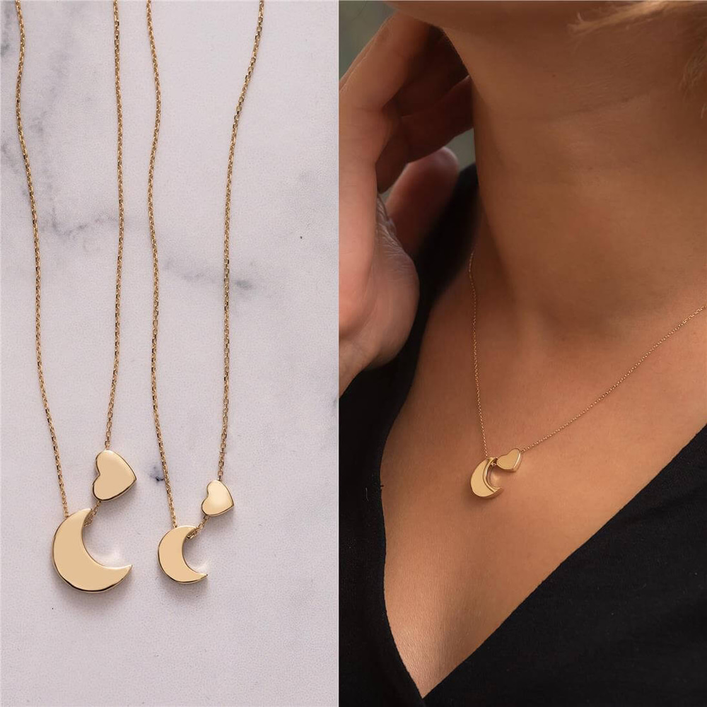 Goldstore-Moon & Heart Charm Necklace
