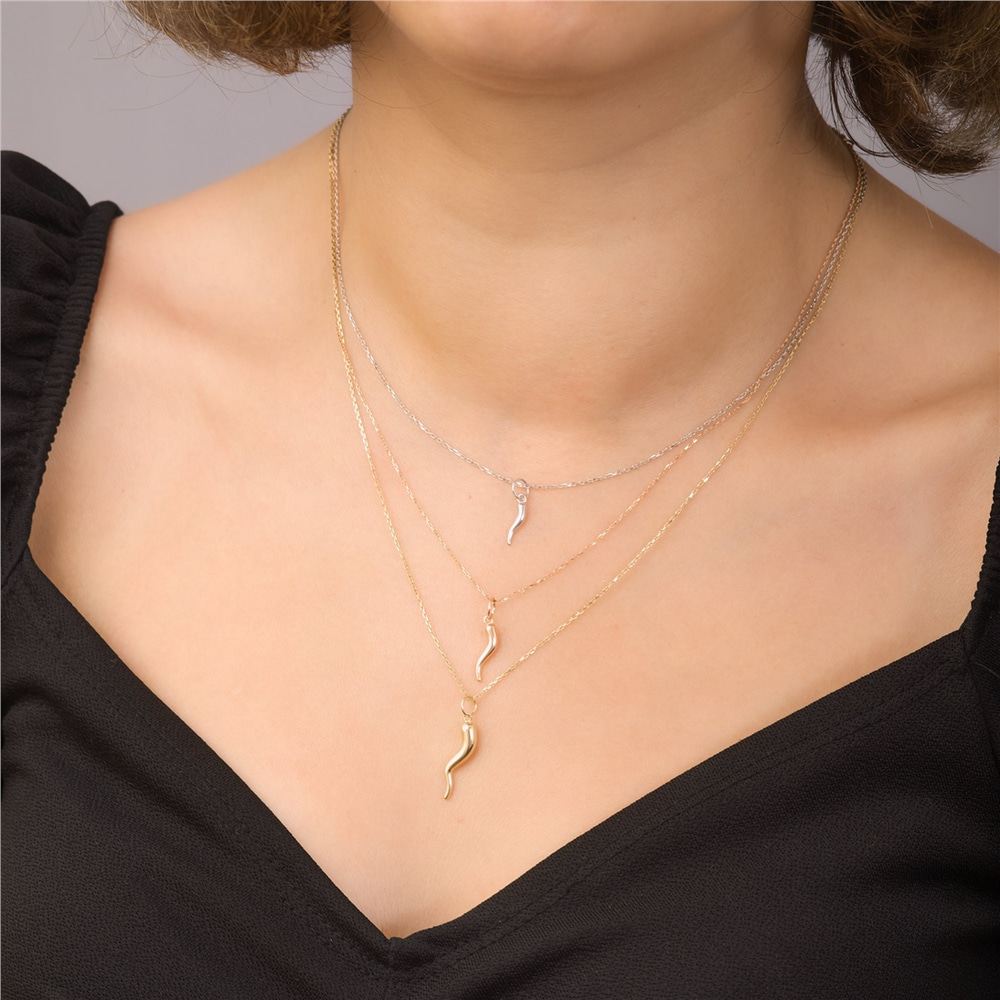 Goldstore-14k 18k Solid Gold Italian Horn Necklace, Good Luck Charm, Dainty Protection Necklace, Cornicello & Cornetto Charm,  Perfect Gift For Her