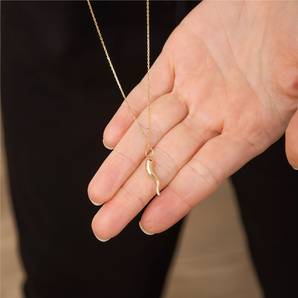 Goldstore-14k 18k Solid Gold Italian Horn Necklace, Good Luck Charm, Dainty Protection Necklace, Cornicello & Cornetto Charm,  Perfect Gift For Her