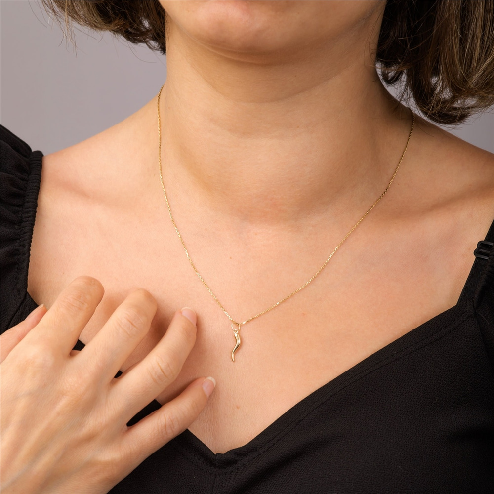 Goldstore-14k 18k Solid Gold Italian Horn Necklace, Good Luck Charm, Dainty Protection Necklace, Cornicello & Cornetto Charm,  Perfect Gift For Her