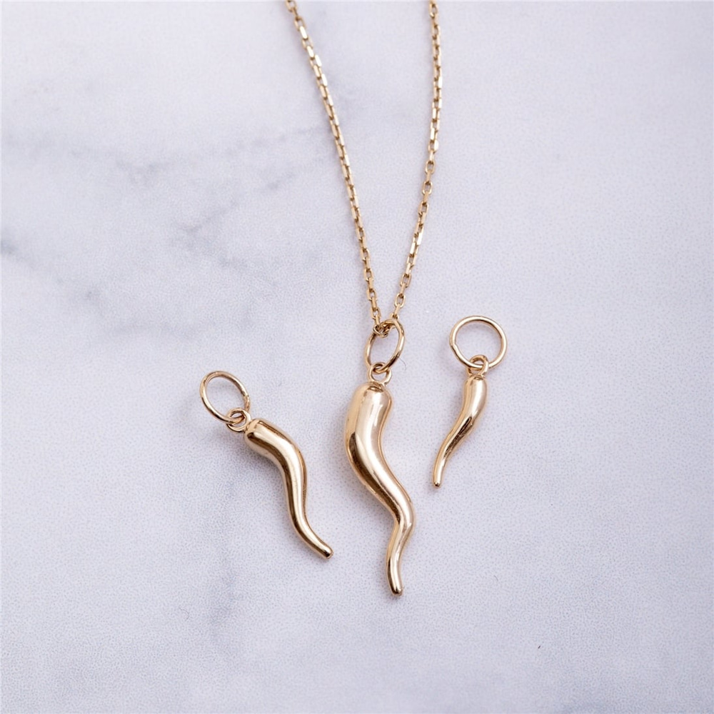 Goldstore-14k 18k Solid Gold Italian Horn Necklace, Good Luck Charm, Dainty Protection Necklace, Cornicello & Cornetto Charm,  Perfect Gift For Her
