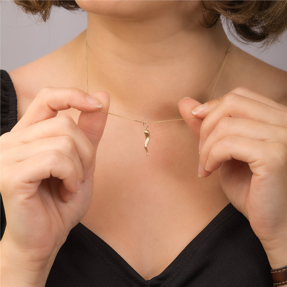 Goldstore-14k 18k Solid Gold Italian Horn Necklace, Good Luck Charm, Dainty Protection Necklace, Cornicello & Cornetto Charm,  Perfect Gift For Her